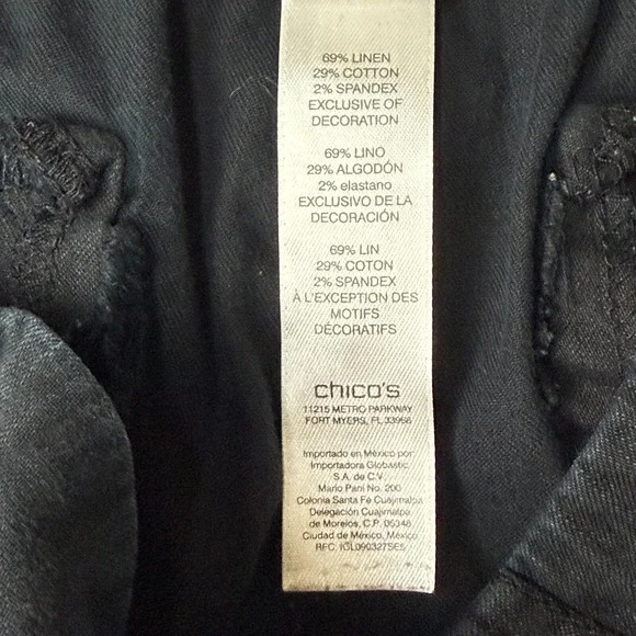 Chicos Pants Womens 1.5 10 Black Linen Cotton Stretch Cargo Crop Elastic Waist - Picture 13 of 15